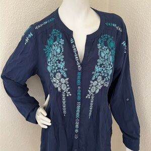 Embroidered Navy Blue Women's Top size
